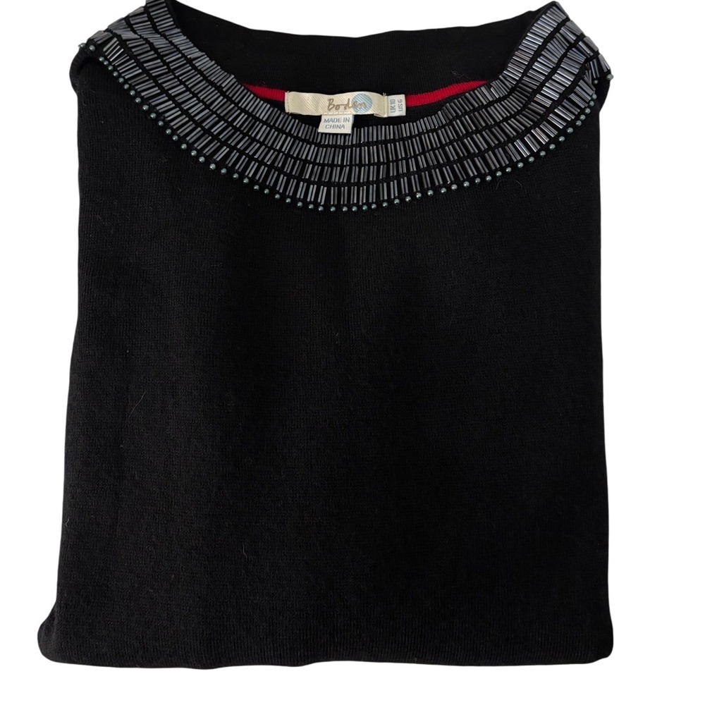 Boden Womens Sweater Size 6 Black Beaded Wool‎ Blend Holiday Chic Luxury Sparkle - Picture 2 of 7